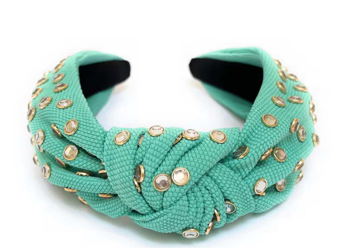 Kid and Tween Sea Green Jeweled Knotted Headband