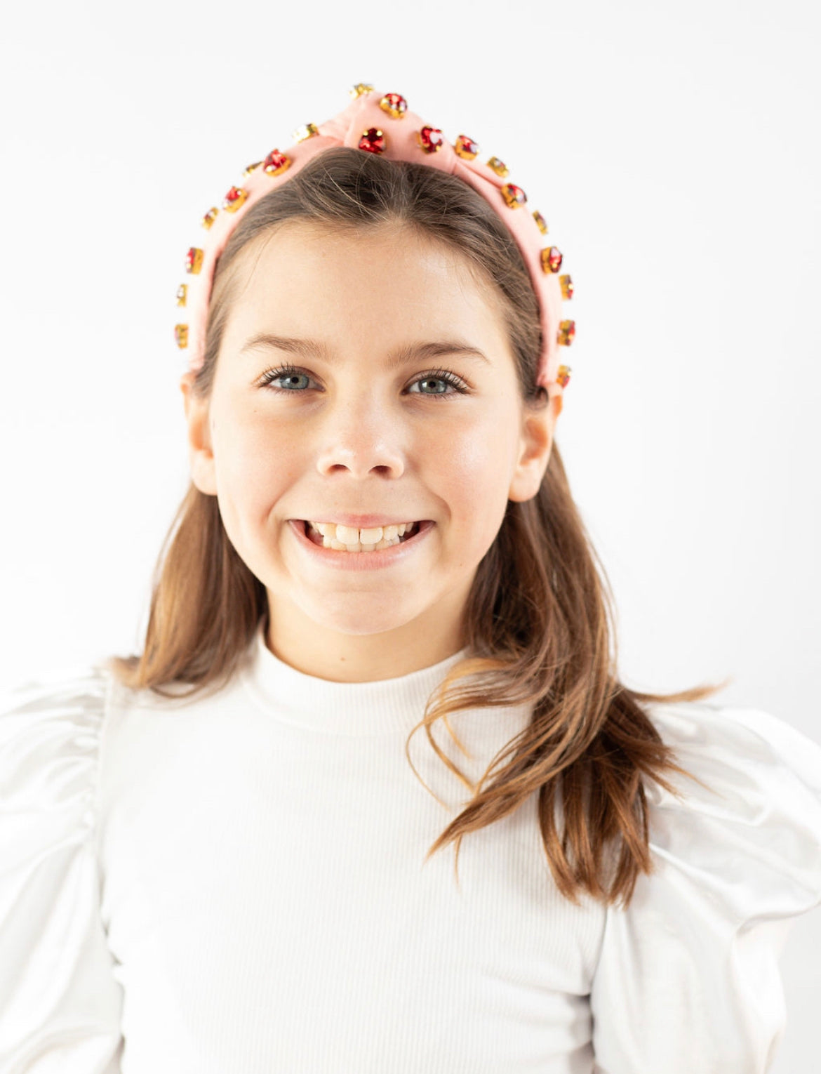 Tween Valentine's Day Pink Headband with Red Heart Crystals