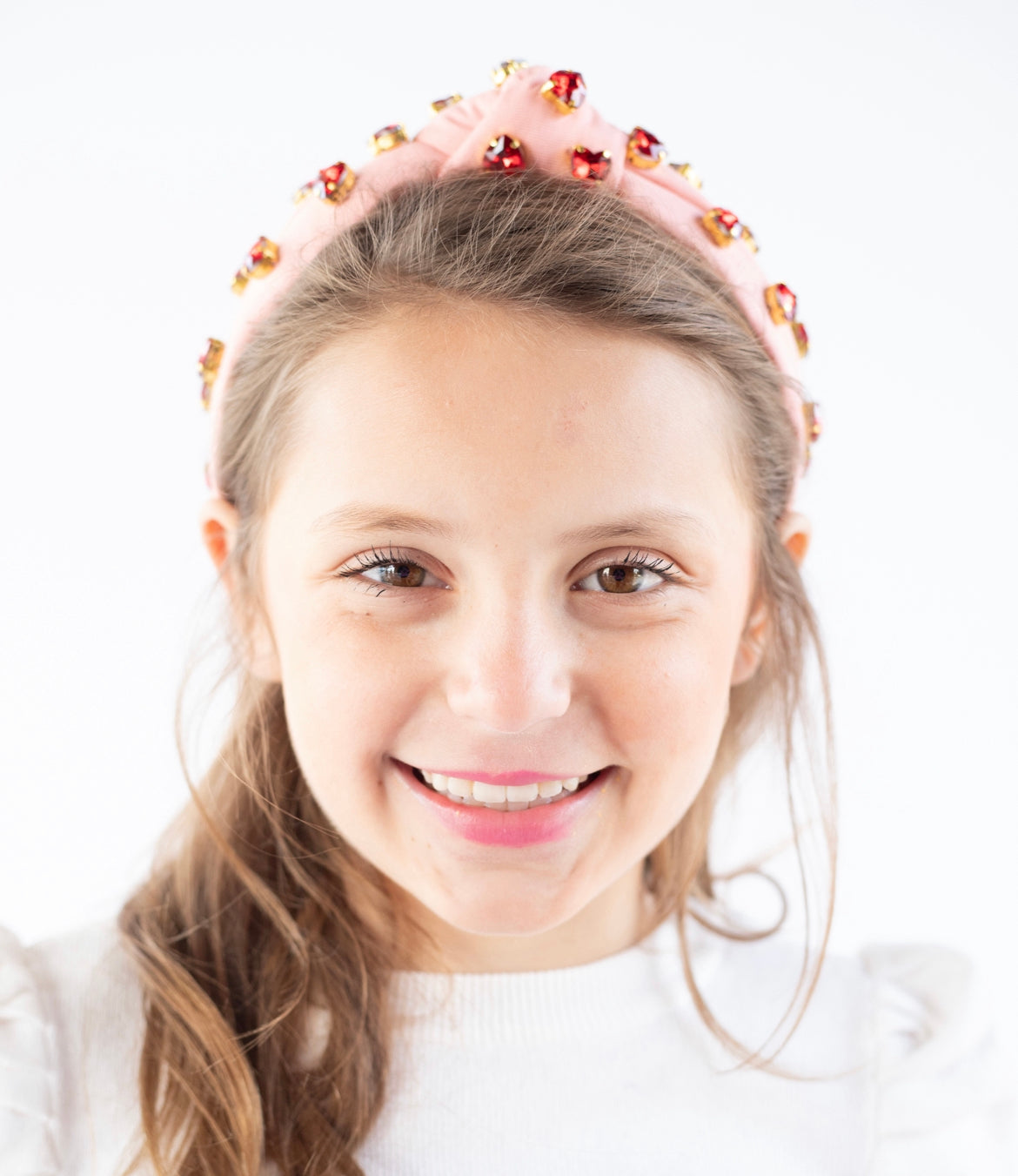 Tween Valentine's Day Pink Headband with Red Heart Crystals