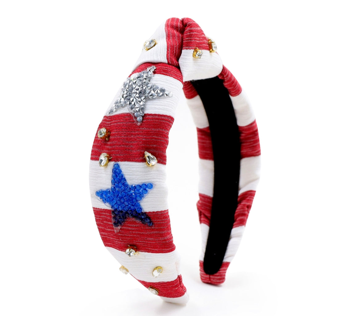 Kid and Tween Red and White Striped Fourth of July Knotted Headband