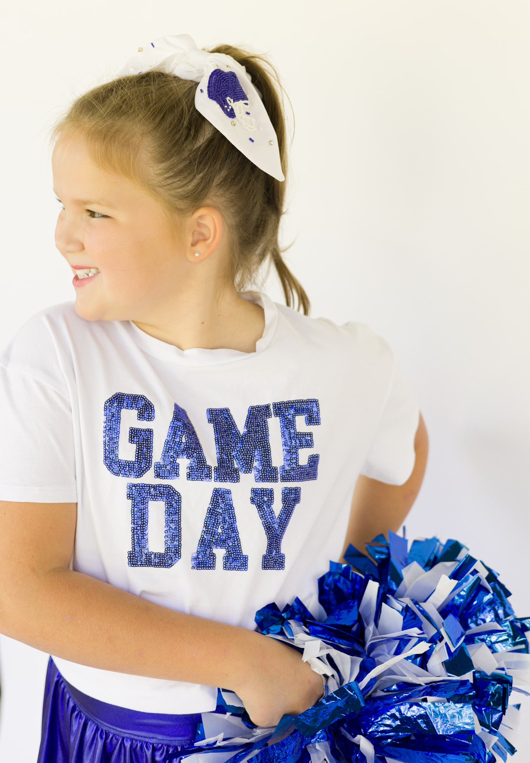 Blue and White Football Helmet Scrunchie