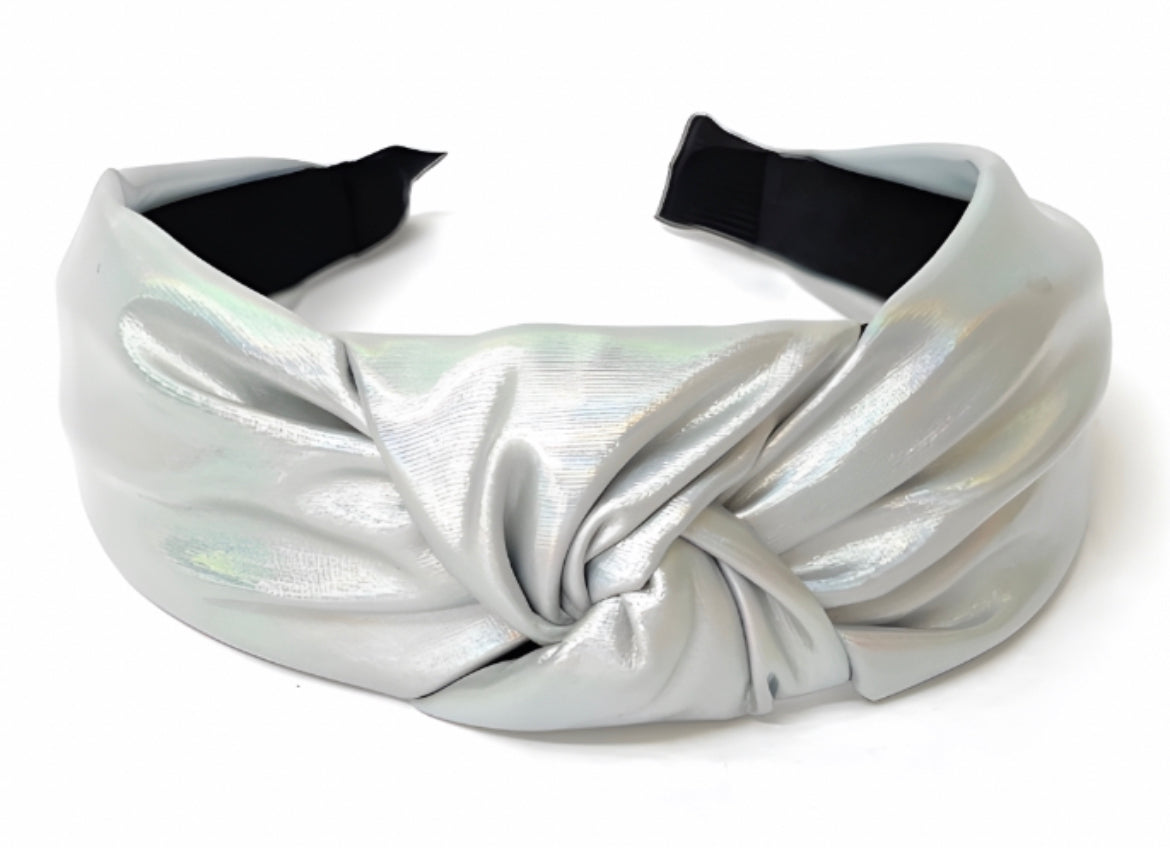 Kid and Tween Iridescent Silver Pearl Metallic Knotted Headband