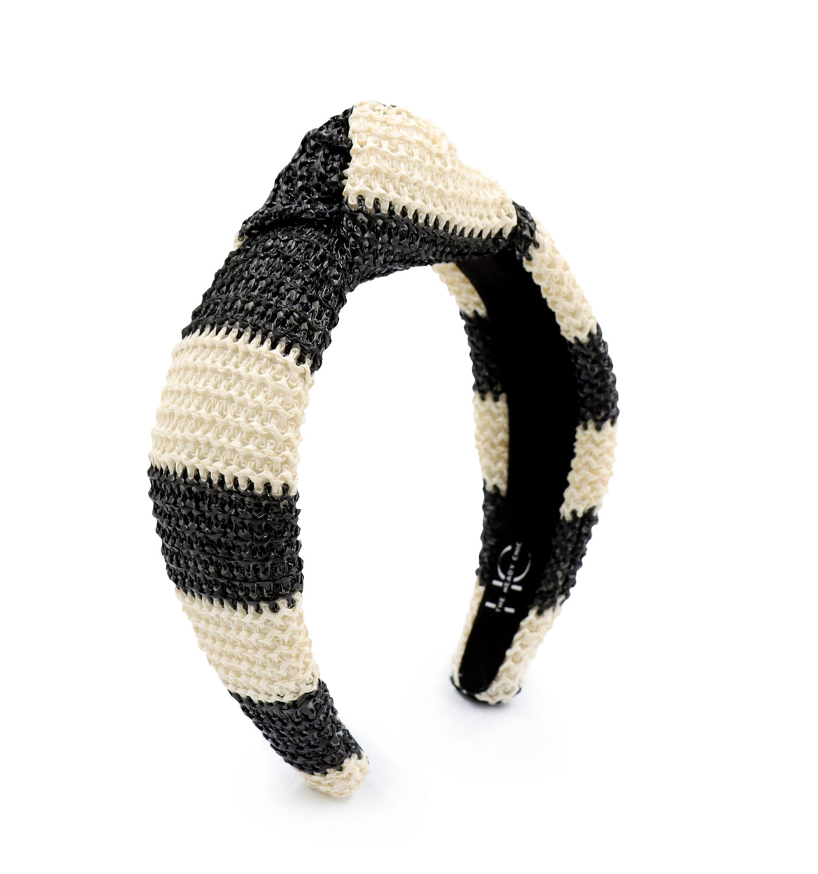 Adult Black and White Raffia Knotted Headband