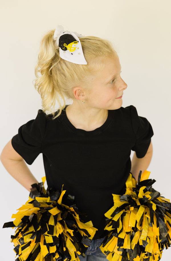 Black and Gold Football Helmet Scrunchie