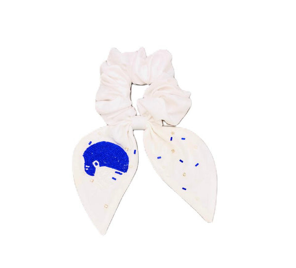 Blue and White Football Helmet Scrunchie