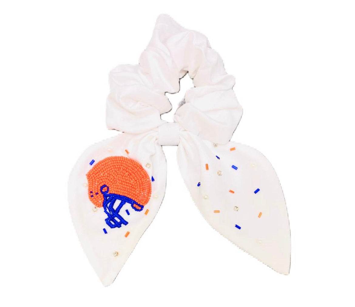 Orange and Blue Football Helmet Scrunchie