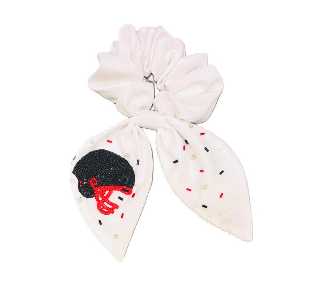 Black and Red Football Helmet Scrunchie