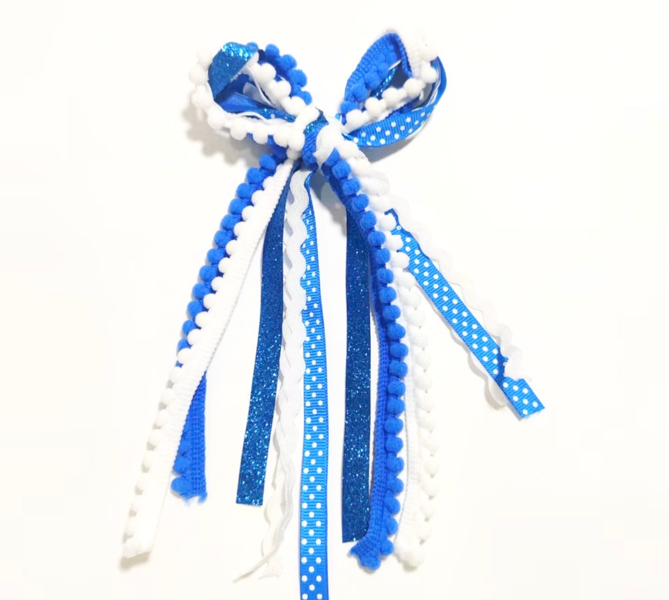 Blue and White Game Day Texture Hair Bow
