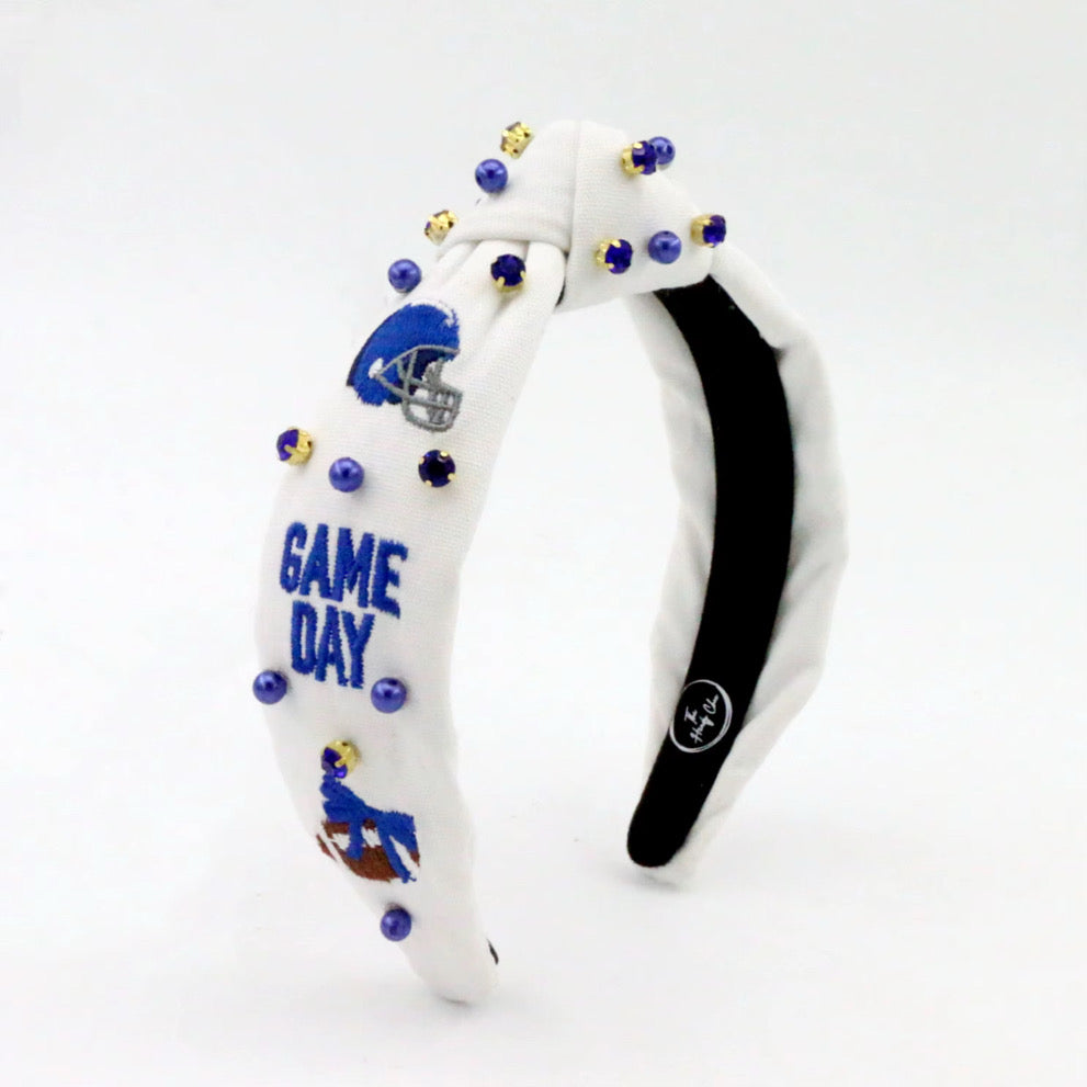 Pre Order Kid and Tween Blue Game Day Knotted Headband