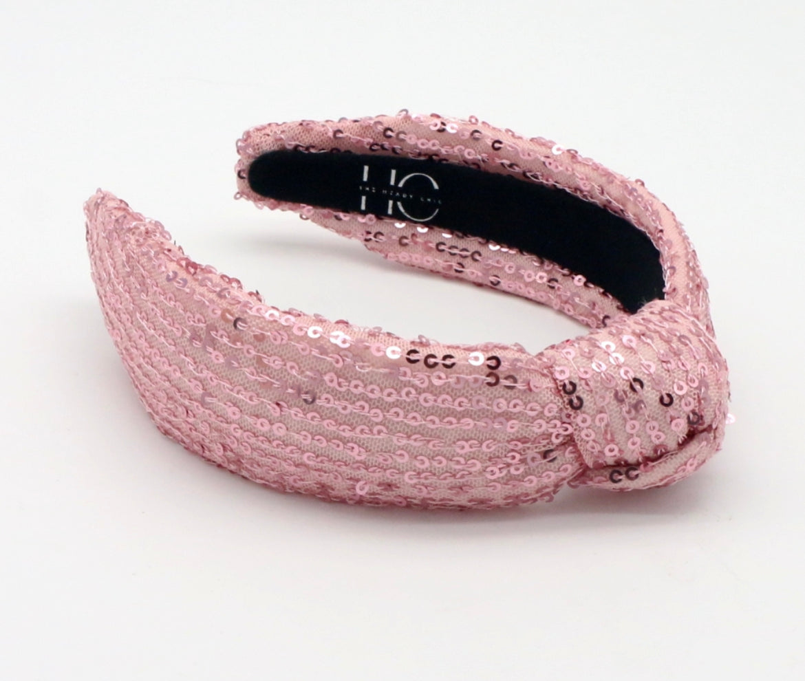 Kid and Tween Pink Sequin Knotted Headband