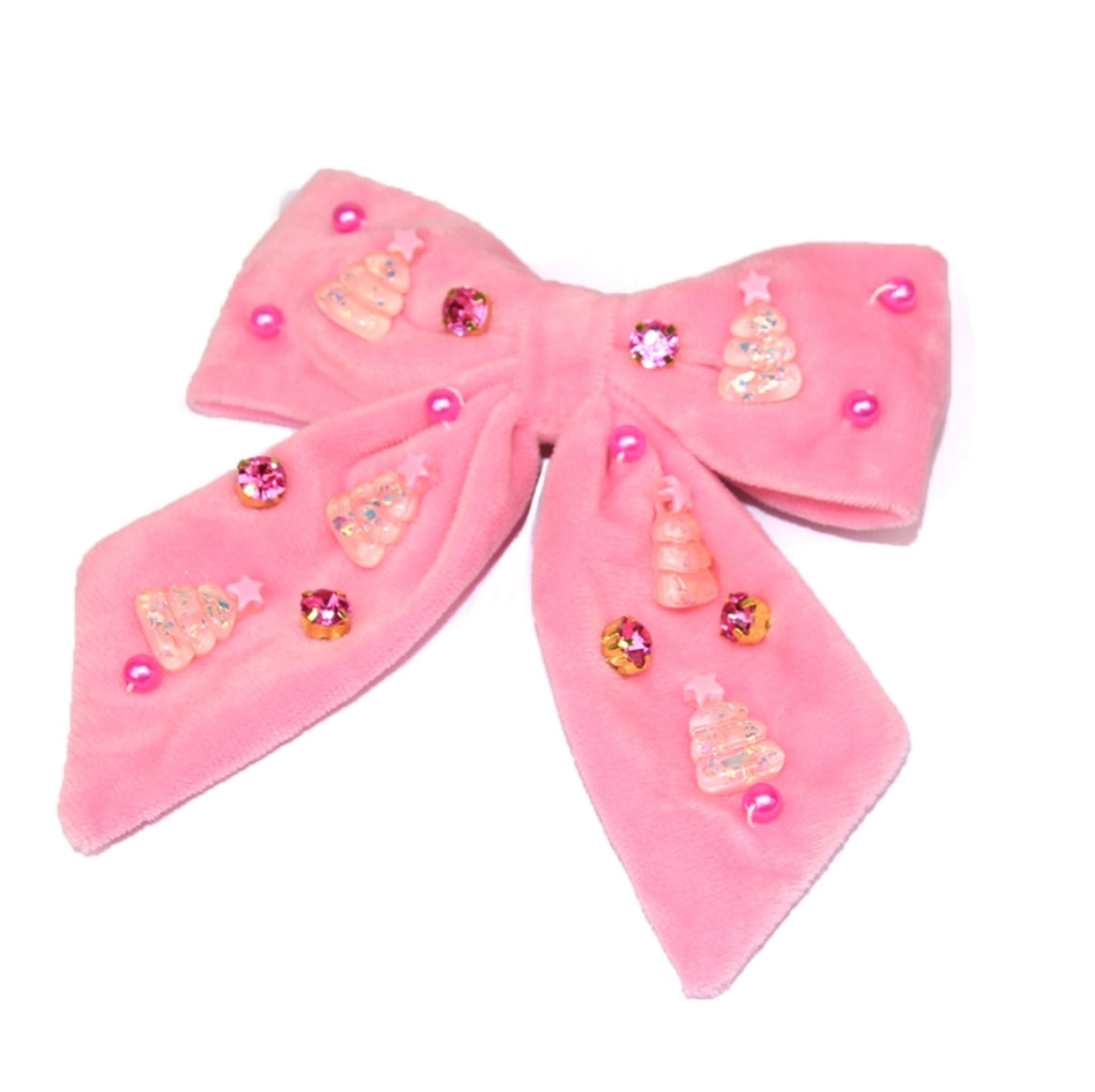 Kid Pink Velvet Christmas Tree Hair Bow