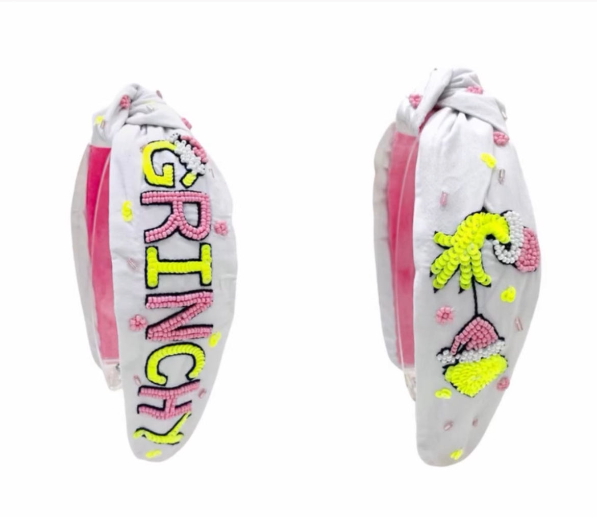 Grinchy Beaded Headband