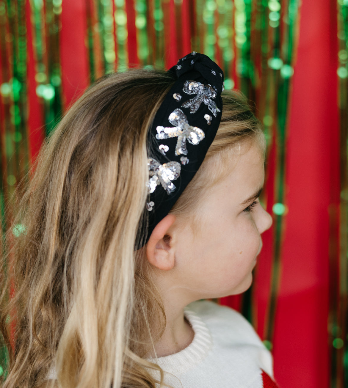Silver Bow Sequin Headband
