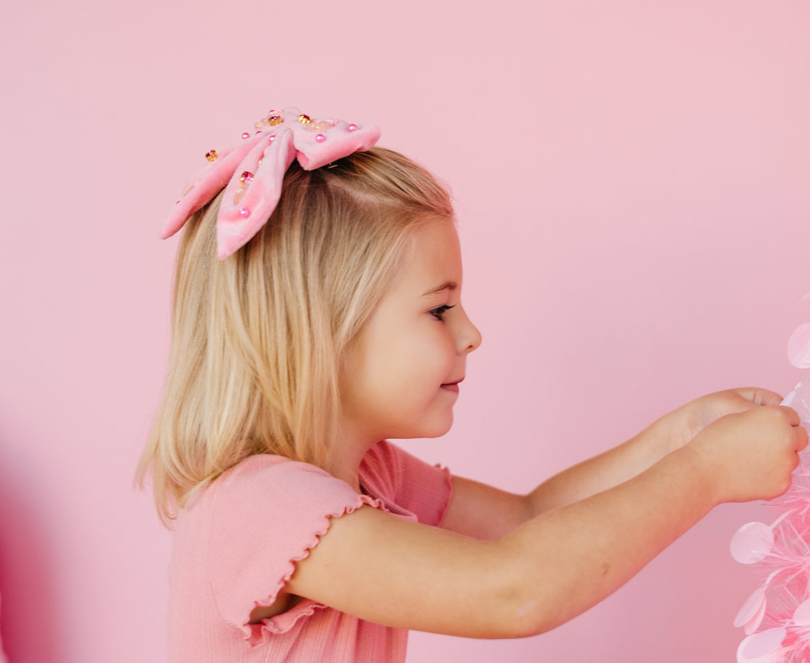 Kid Pink Velvet Christmas Tree Hair Bow