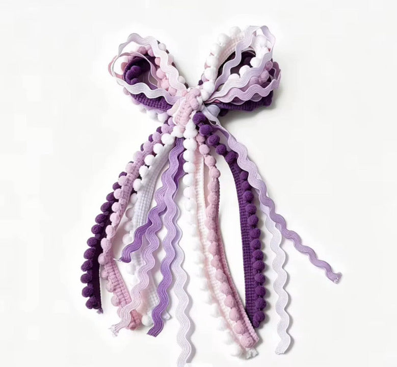 Kid and Tween Purple and White Texture Hair Bow