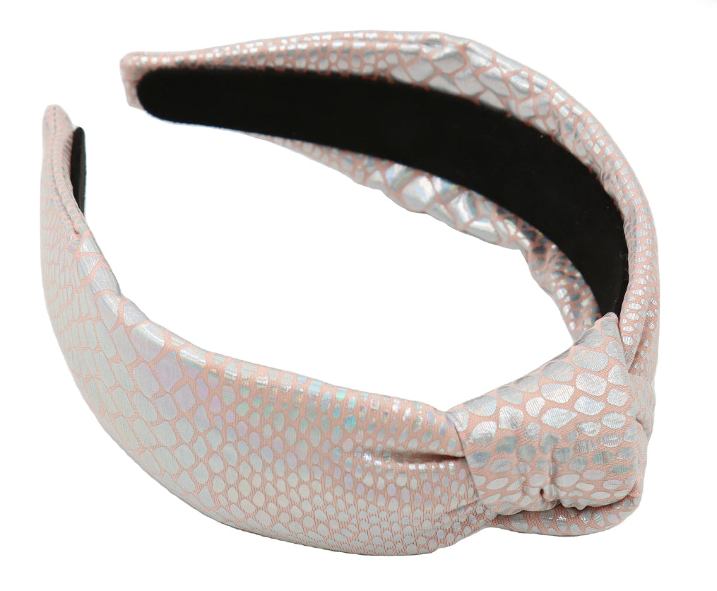 Adult Metallic Silver and Rose Snakeskin Knotted Headband