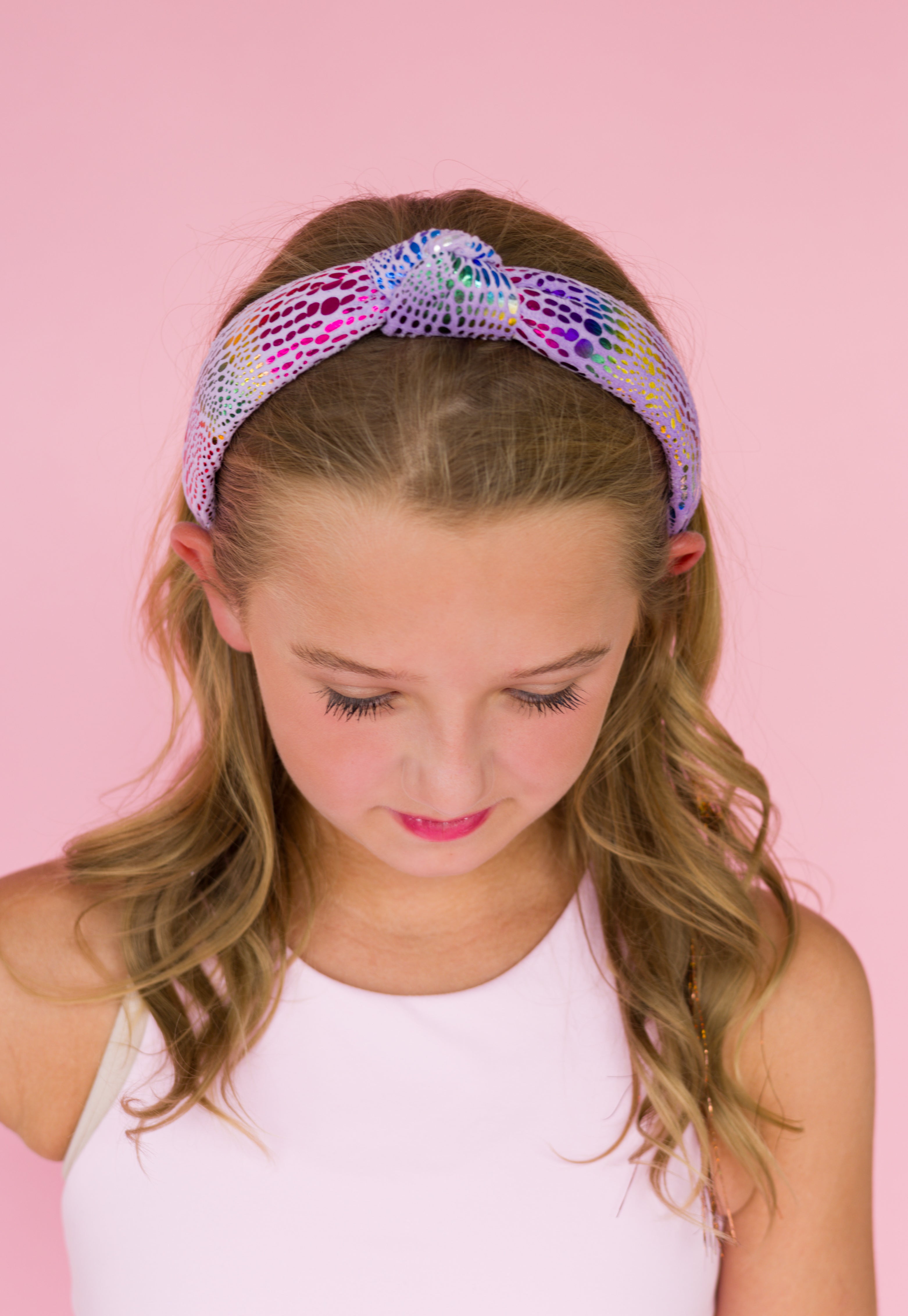 Kid and Tween Lavender Rainbow Velvet Knotted Headband