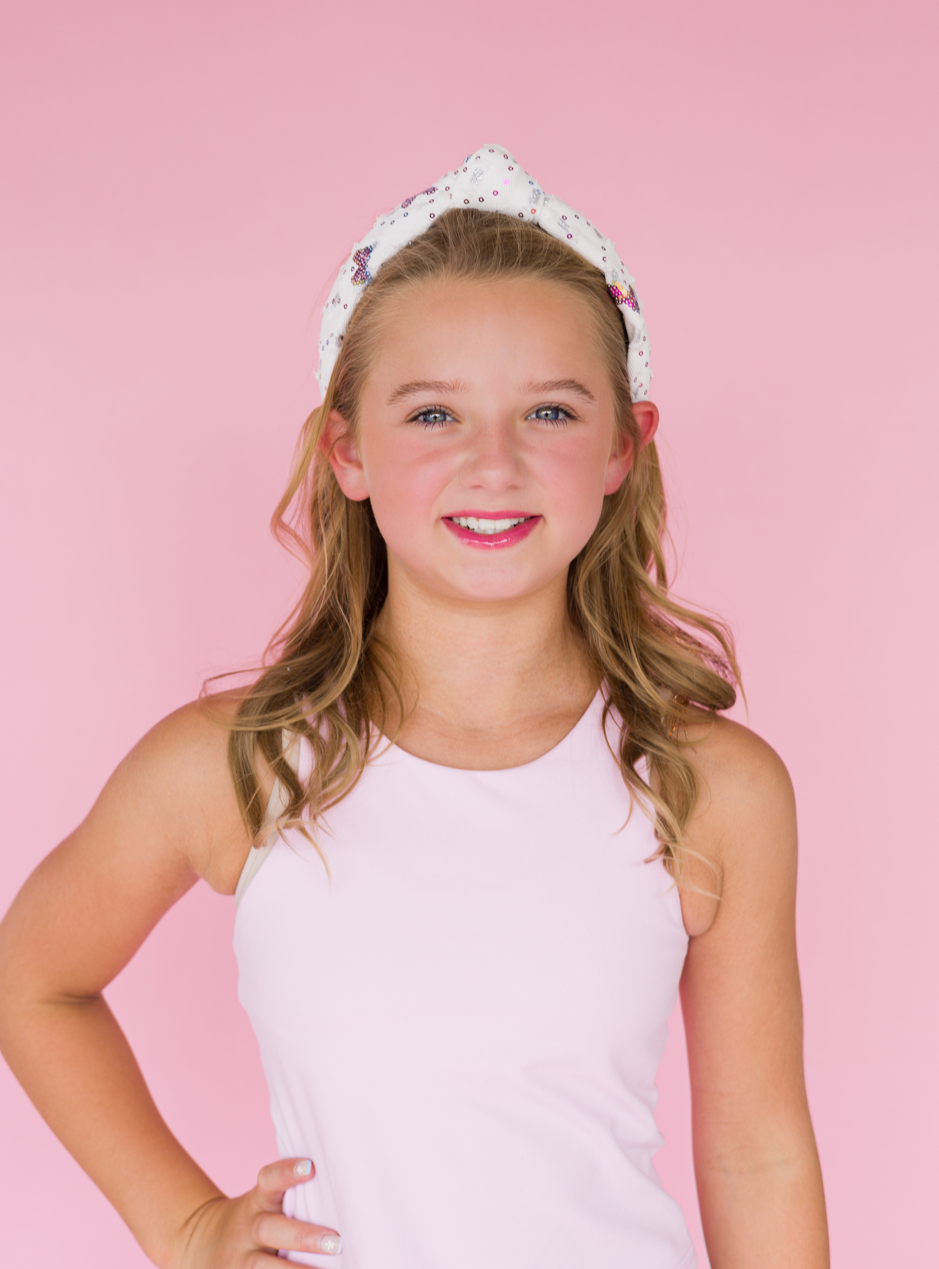 Kid and Tween White Denim Knotted Headband