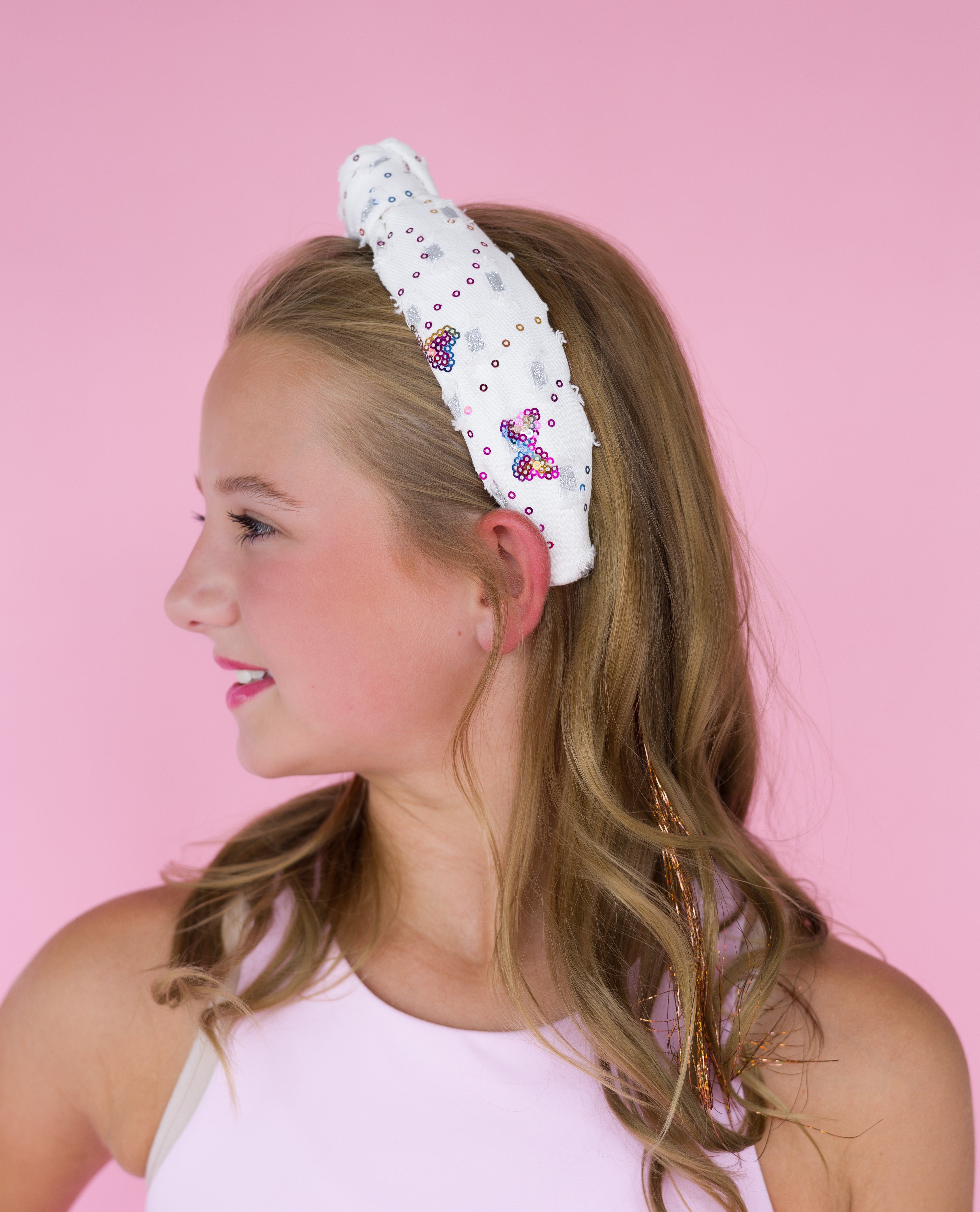 Kid and Tween White Denim Knotted Headband