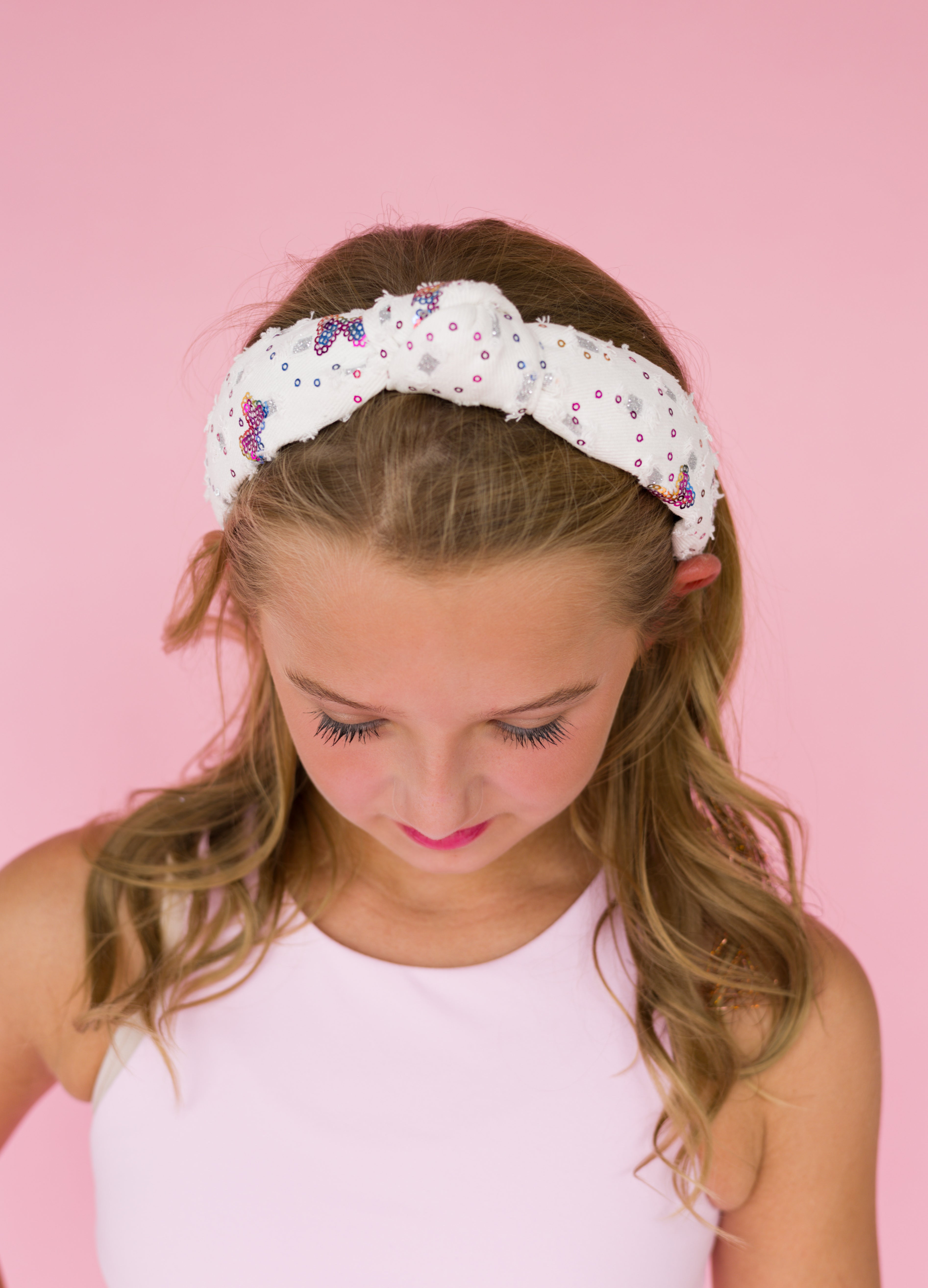 Kid and Tween White Denim Knotted Headband