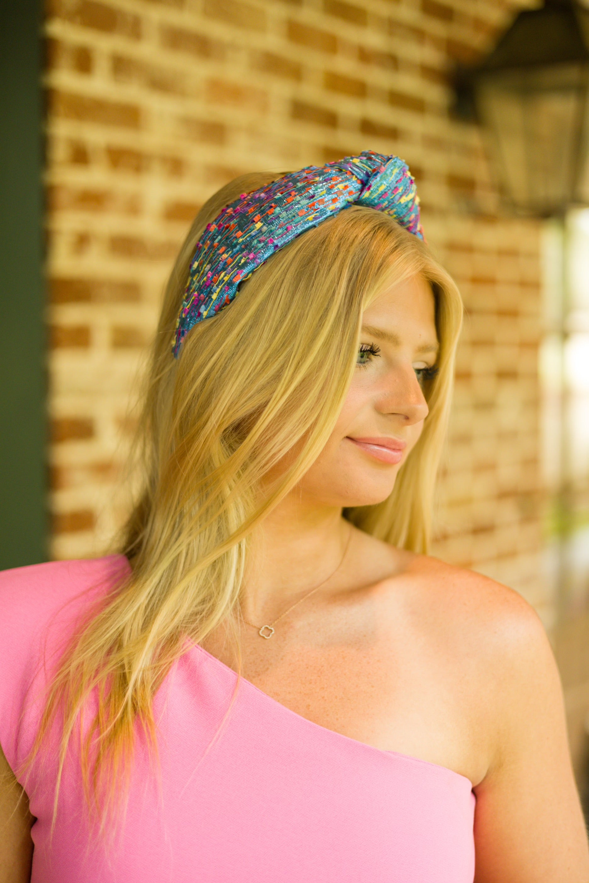 Adult Blue Rainbow Confetti Knotted Headband