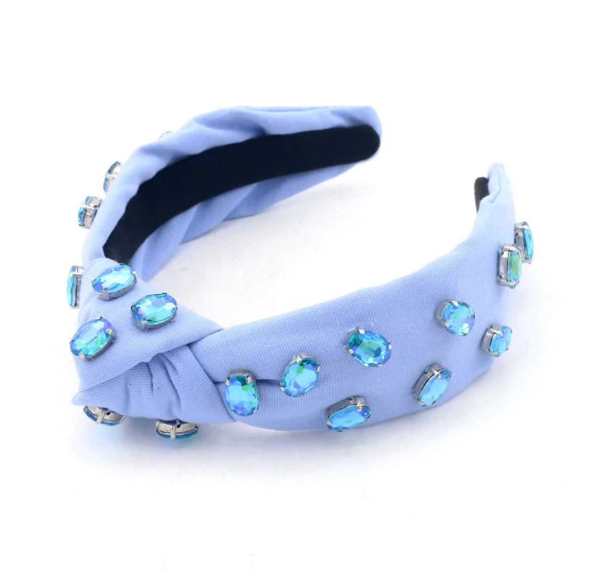 Adult Blue Knotted Headband with Blue Crystals