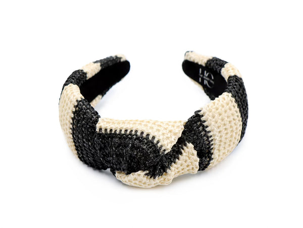 Pre Order Adult Black and White Raffia Knotted Headband