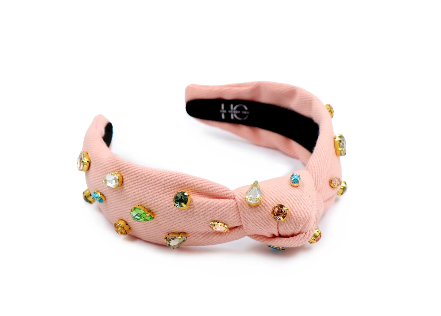 Kid and Tween Pink Denim Jeweled Knotted Headband