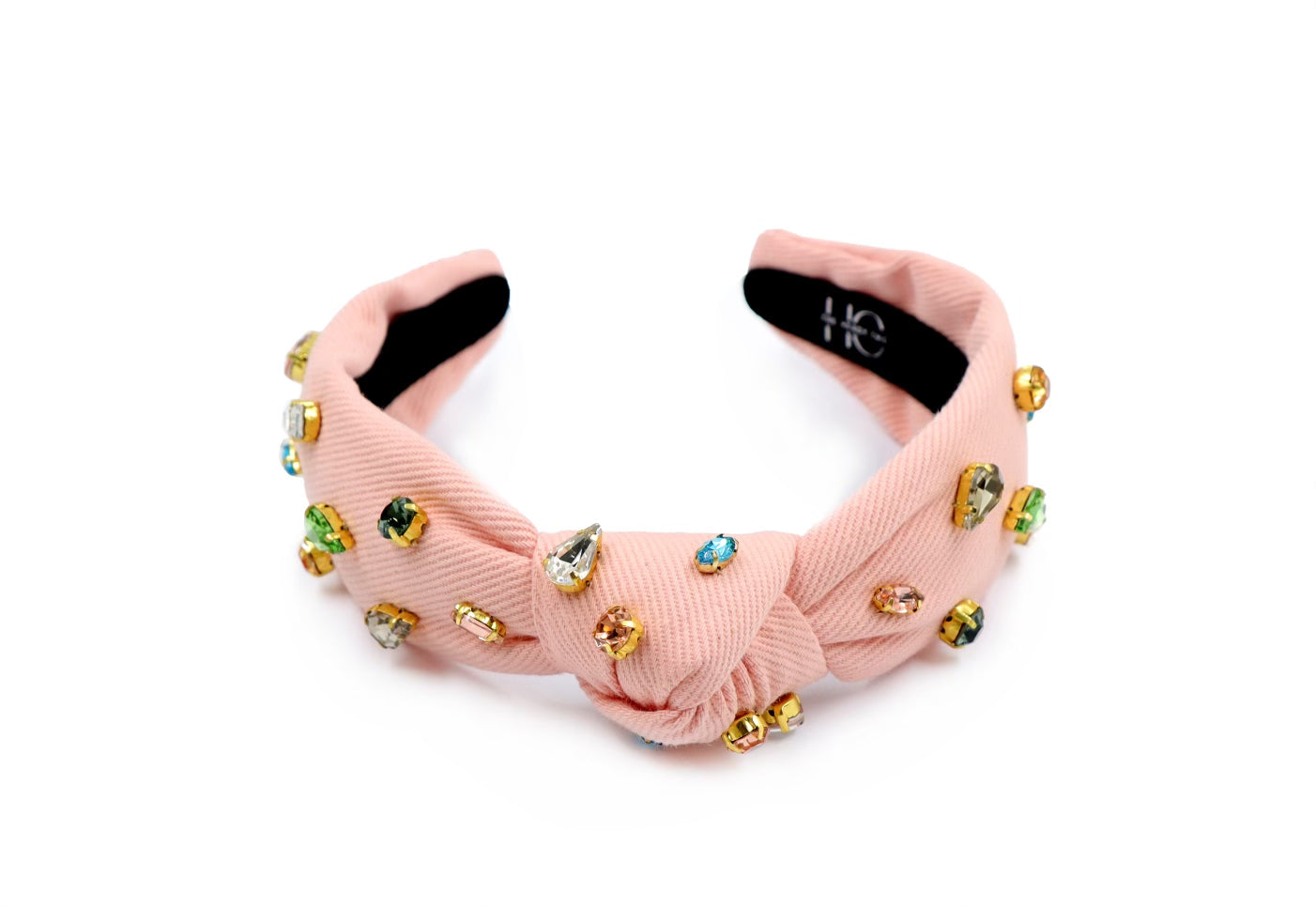 Kid and Tween Pink Denim Jeweled Knotted Headband