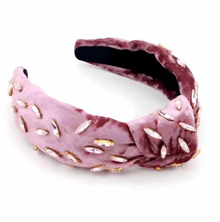 Adult Velvet Rose Knotted Headband with Crystals