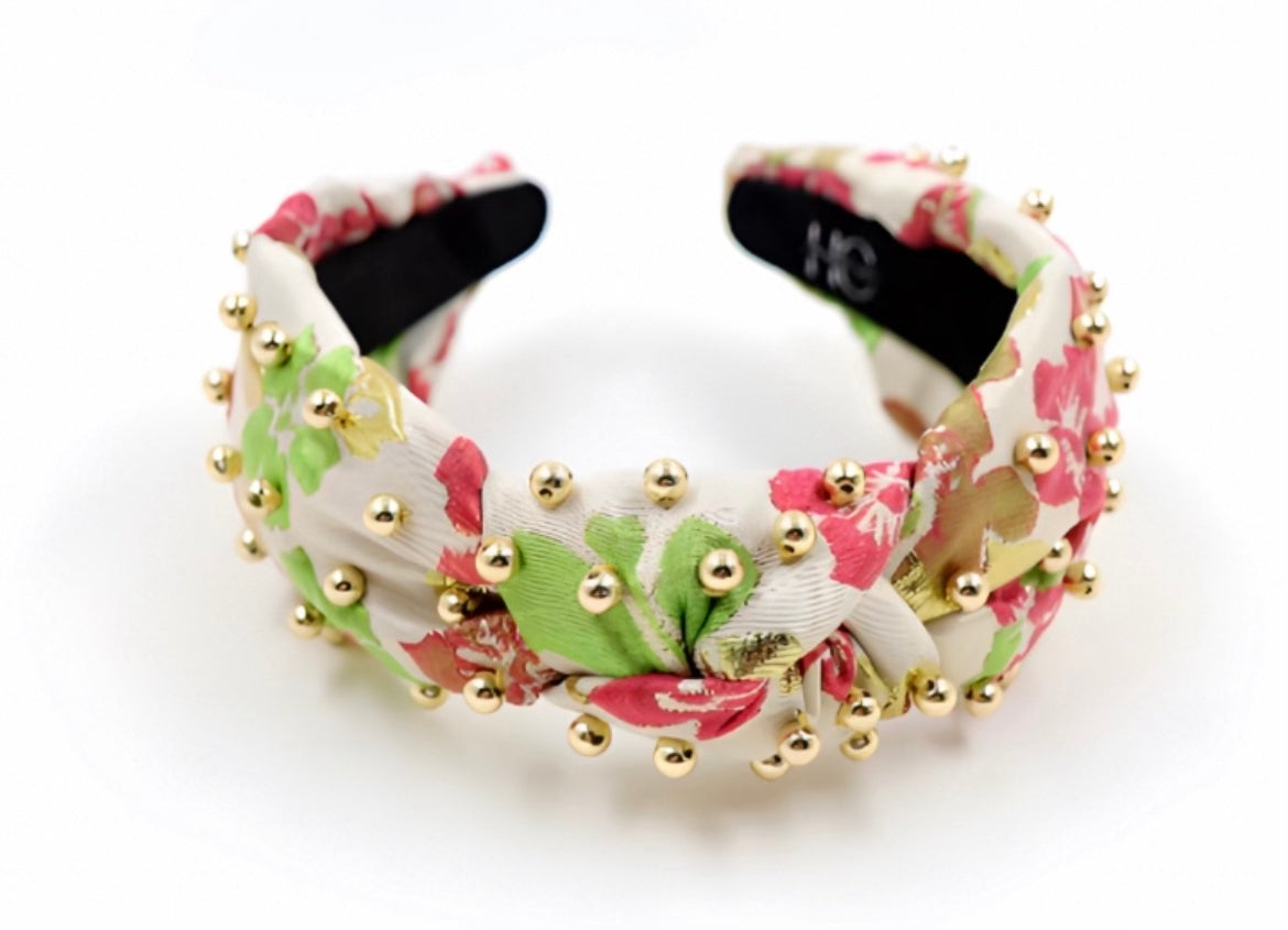 Adult Flower Knotted Headband with Gold Beads