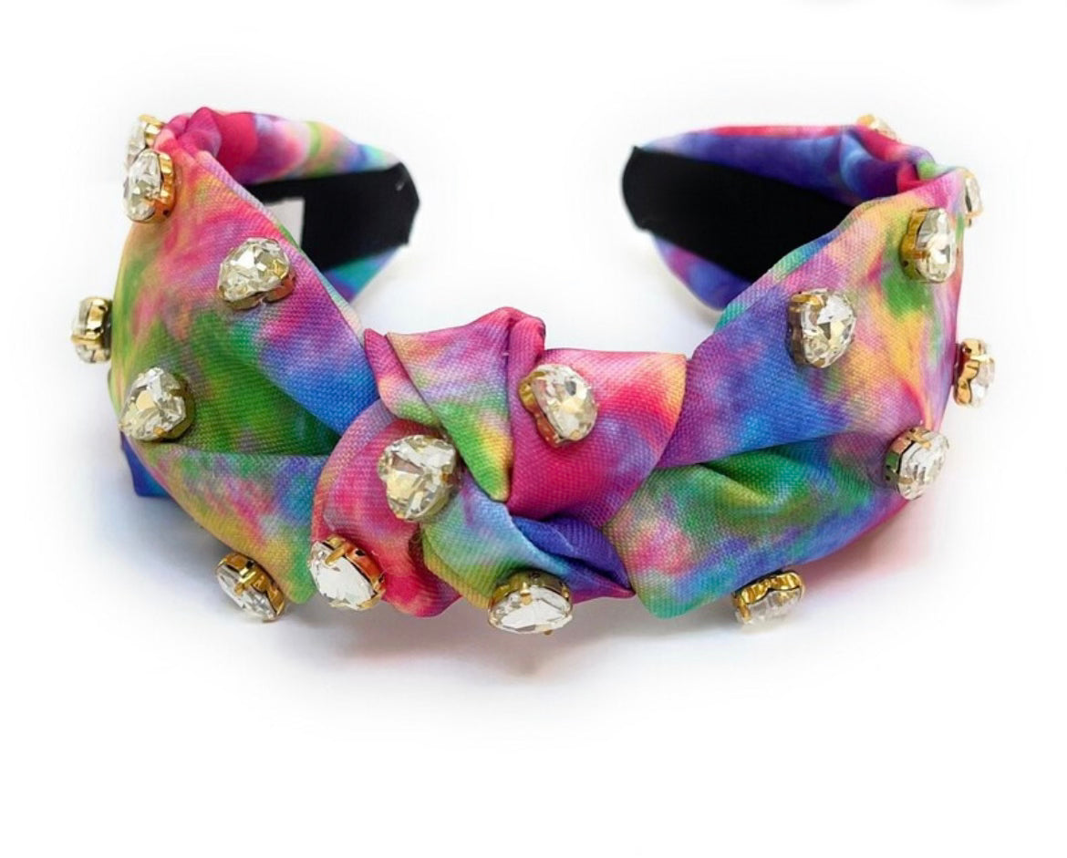 Kid and Tween Tie Dye Knotted Headband with Heart Crystals