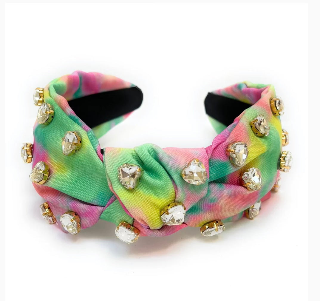 Kid and Tween Tie Dye Knotted Headband with Heart Crystals