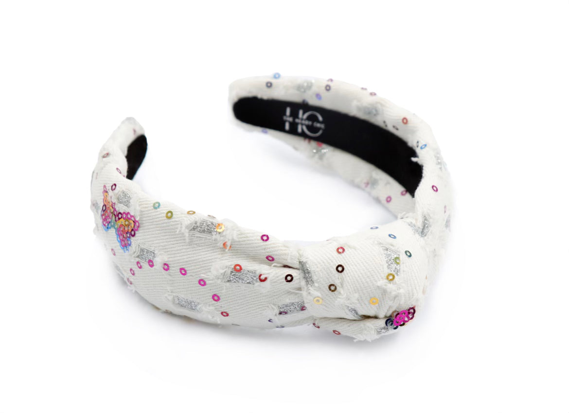 Kid and Tween White Denim Knotted Headband