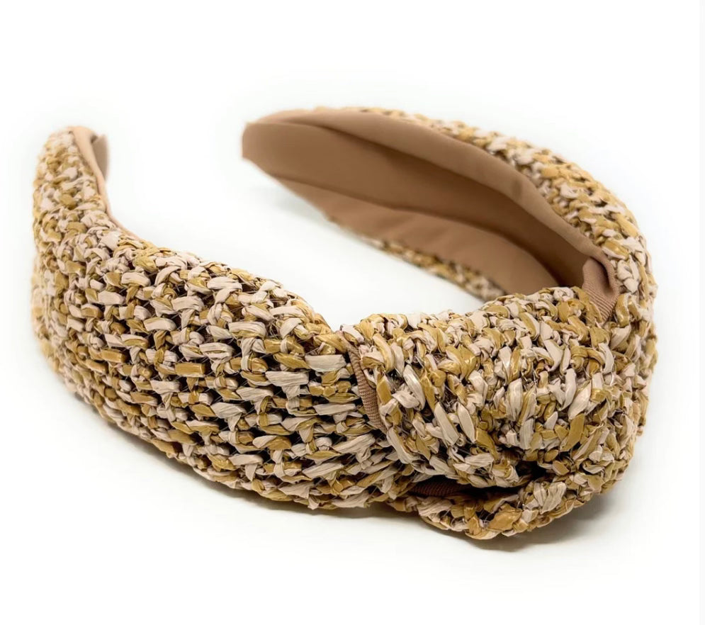 Adult Tan Raffia Knotted Headband