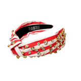 Adult Red and White Stripe Knotted Headband with Embellishments