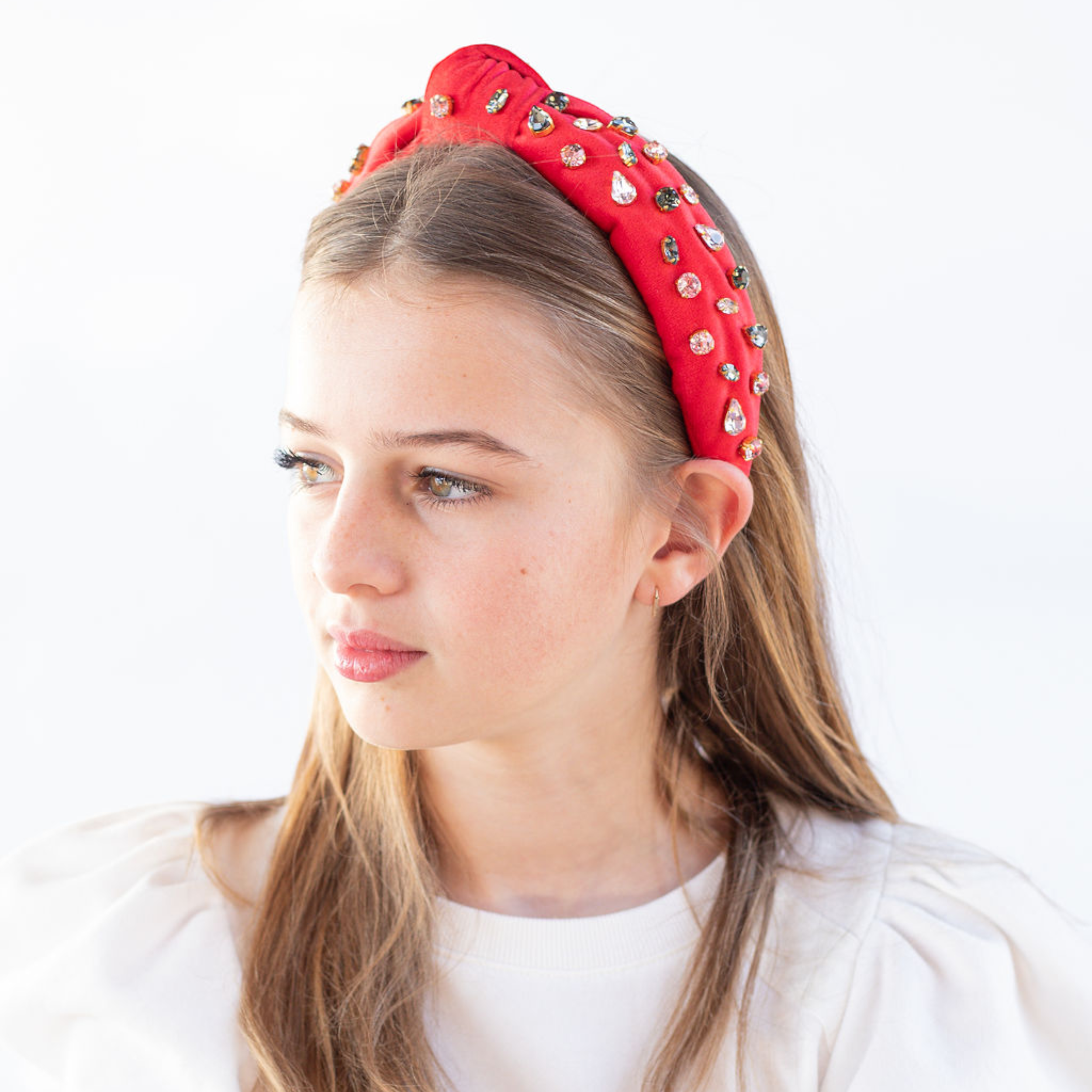 Kid and Tween Red Velvet Jeweled Knotted Headband