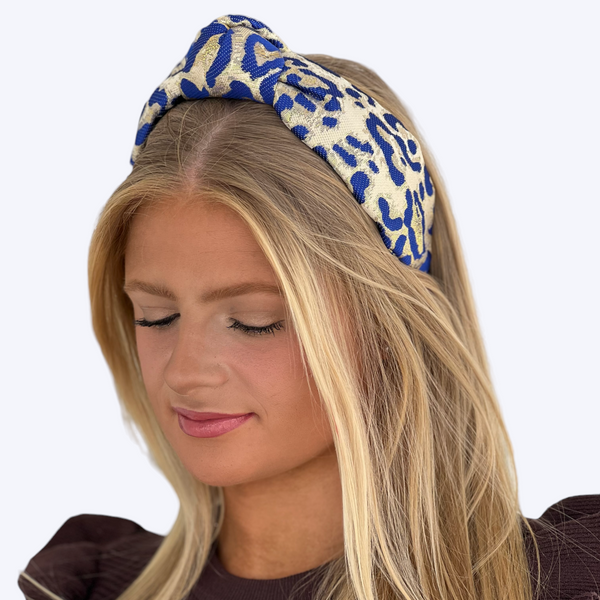 Adult Blue Leopard Knotted Headband