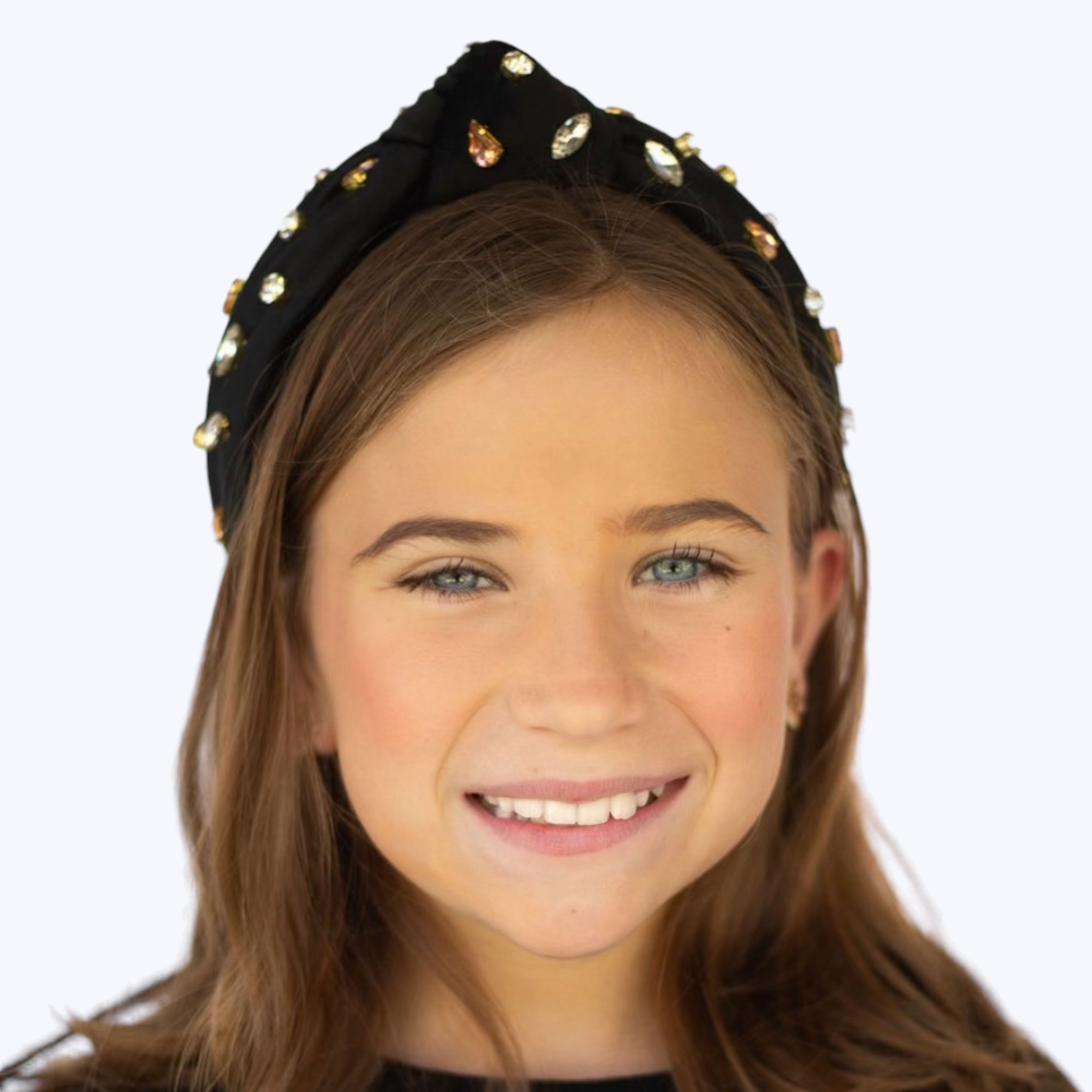 Kid and Tween Black Velvet Jeweled Knotted Headband