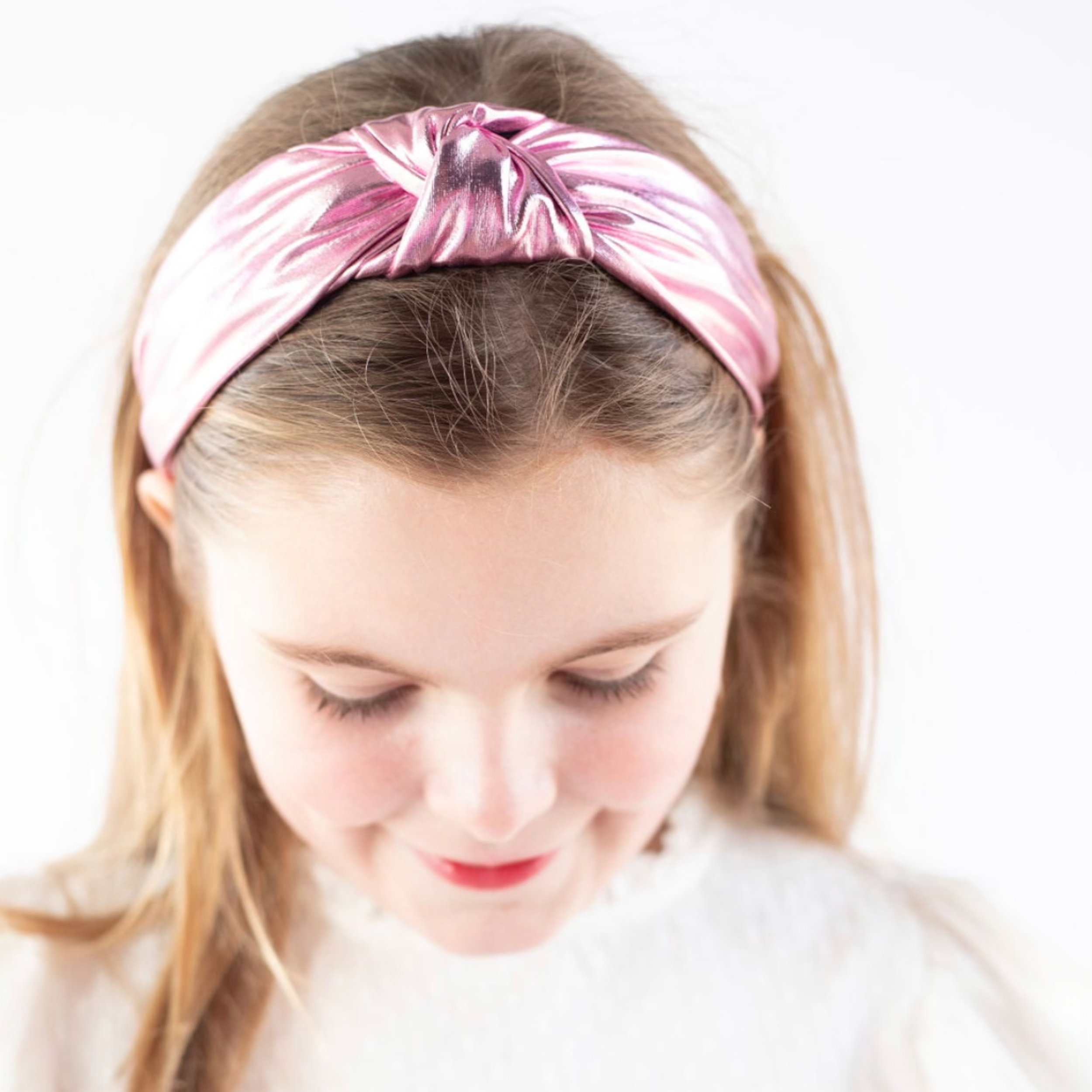 Kid and Tween Pink Metallic Knotted Headband