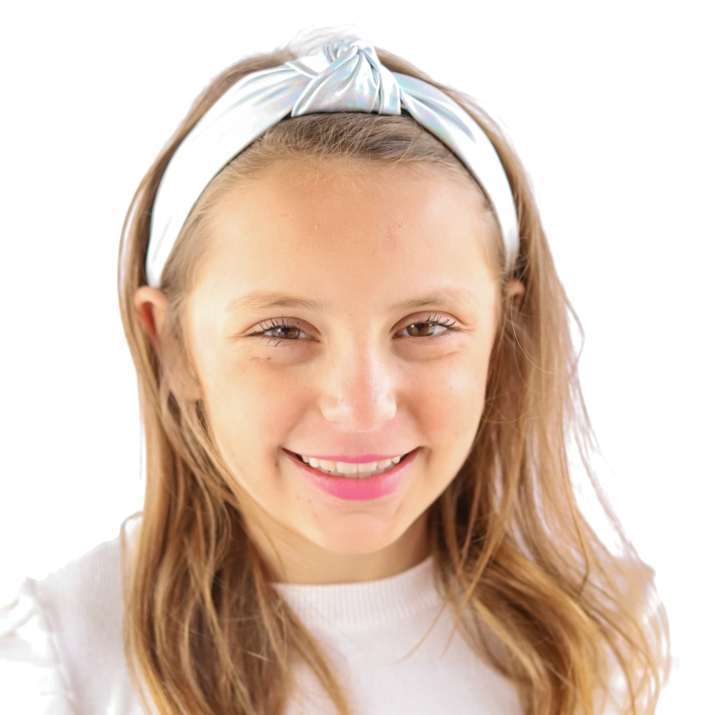 Kid and Tween Iridescent Silver Pearl Metallic Knotted Headband