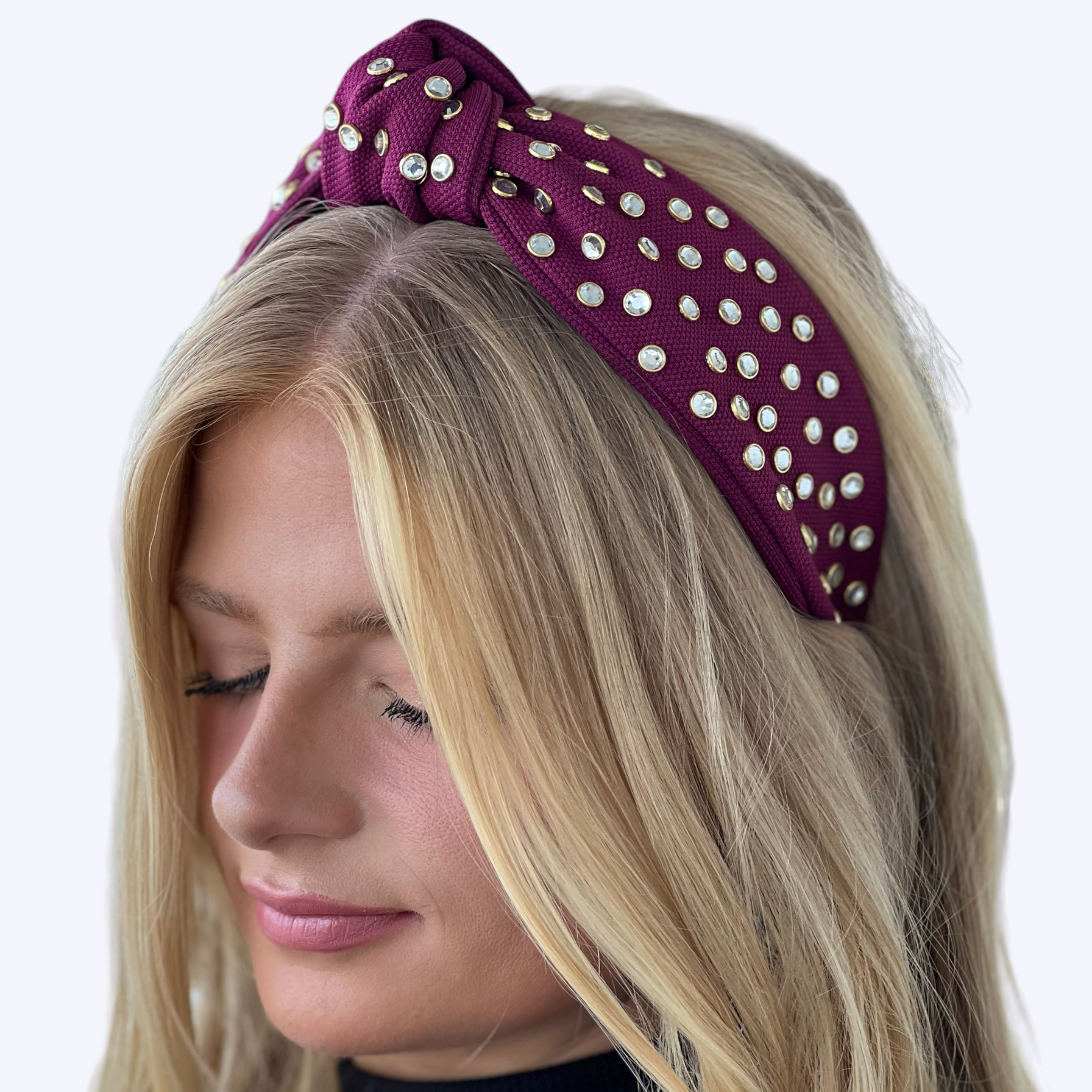 Adult Burgundy Jeweled Knotted Headband