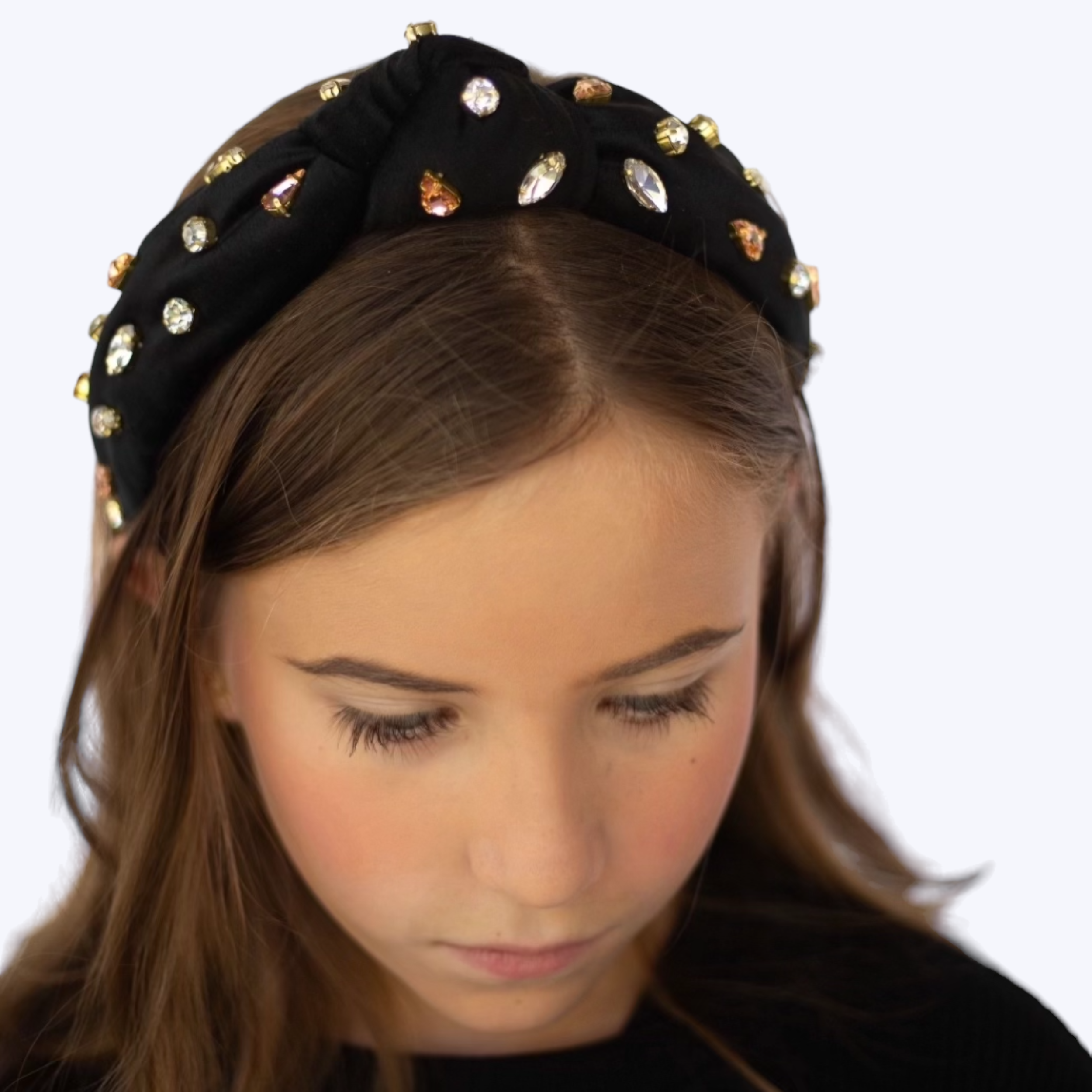 Kid and Tween Black Velvet Jeweled Knotted Headband