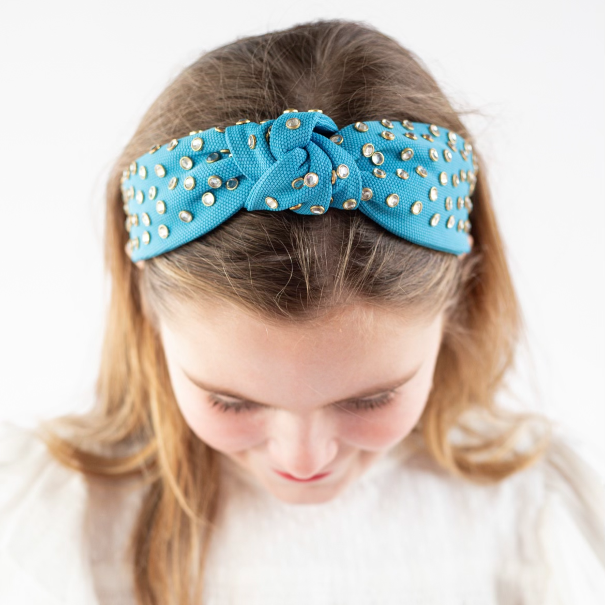 Kid and Tween Powder Blue Jeweled Knotted Headband