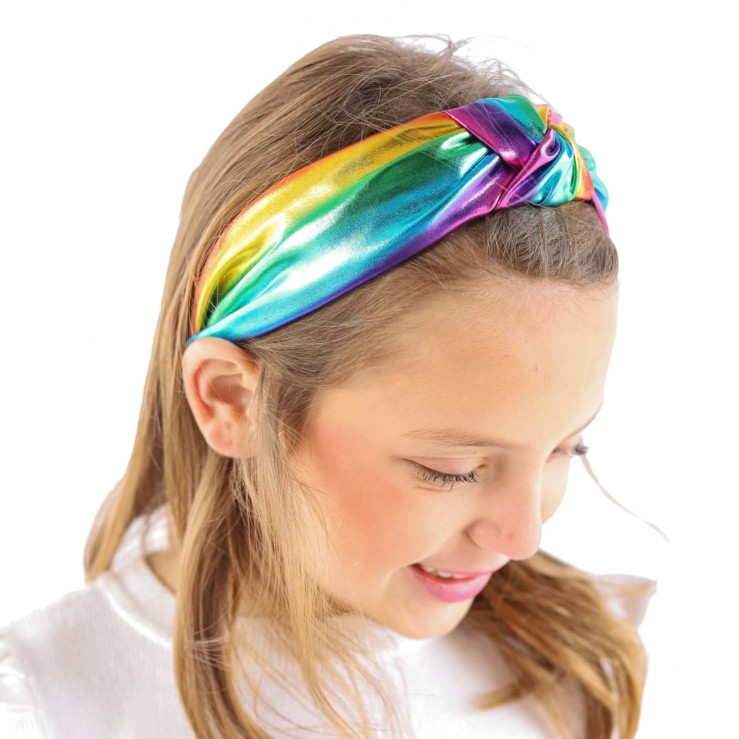 Kid and Tween Rainbow Metallic Knotted Headband