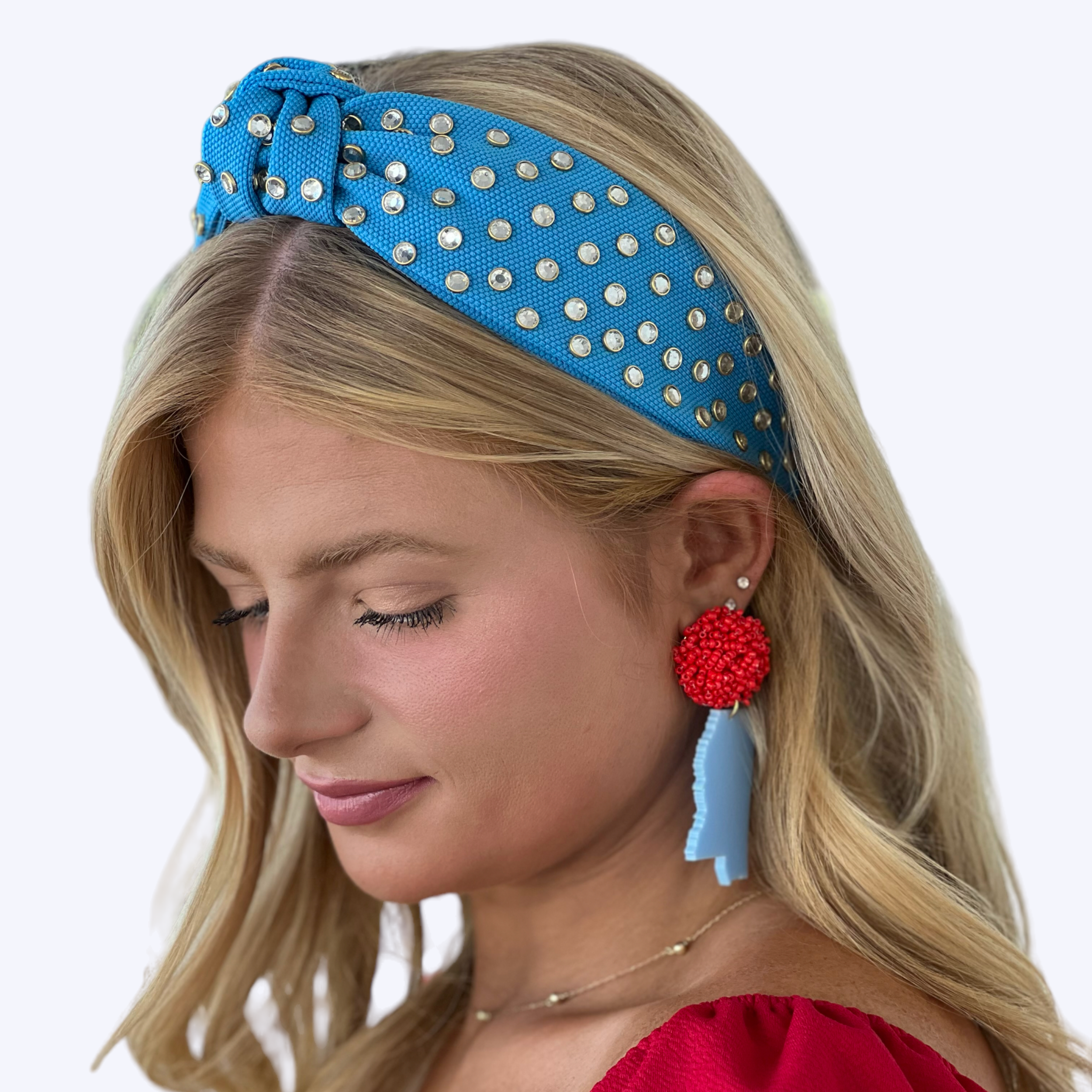 Adult Powder Blue Jeweled Knotted Headband