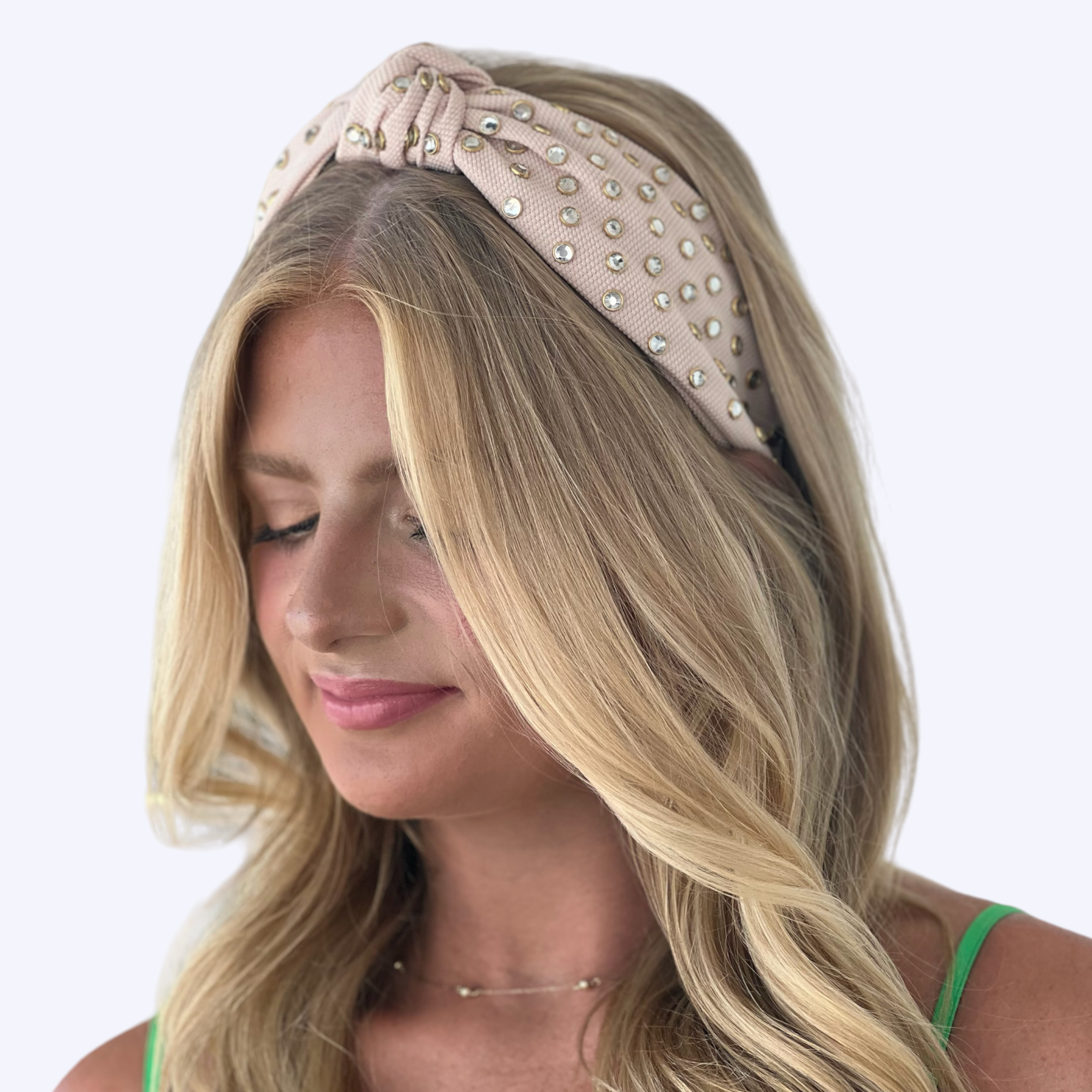 Adult Beige Jeweled Knotted Headband