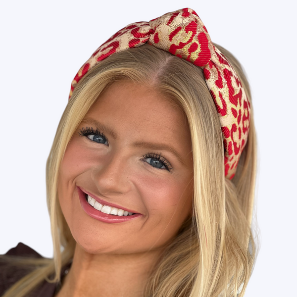 Adult Red Leopard Knotted Headband