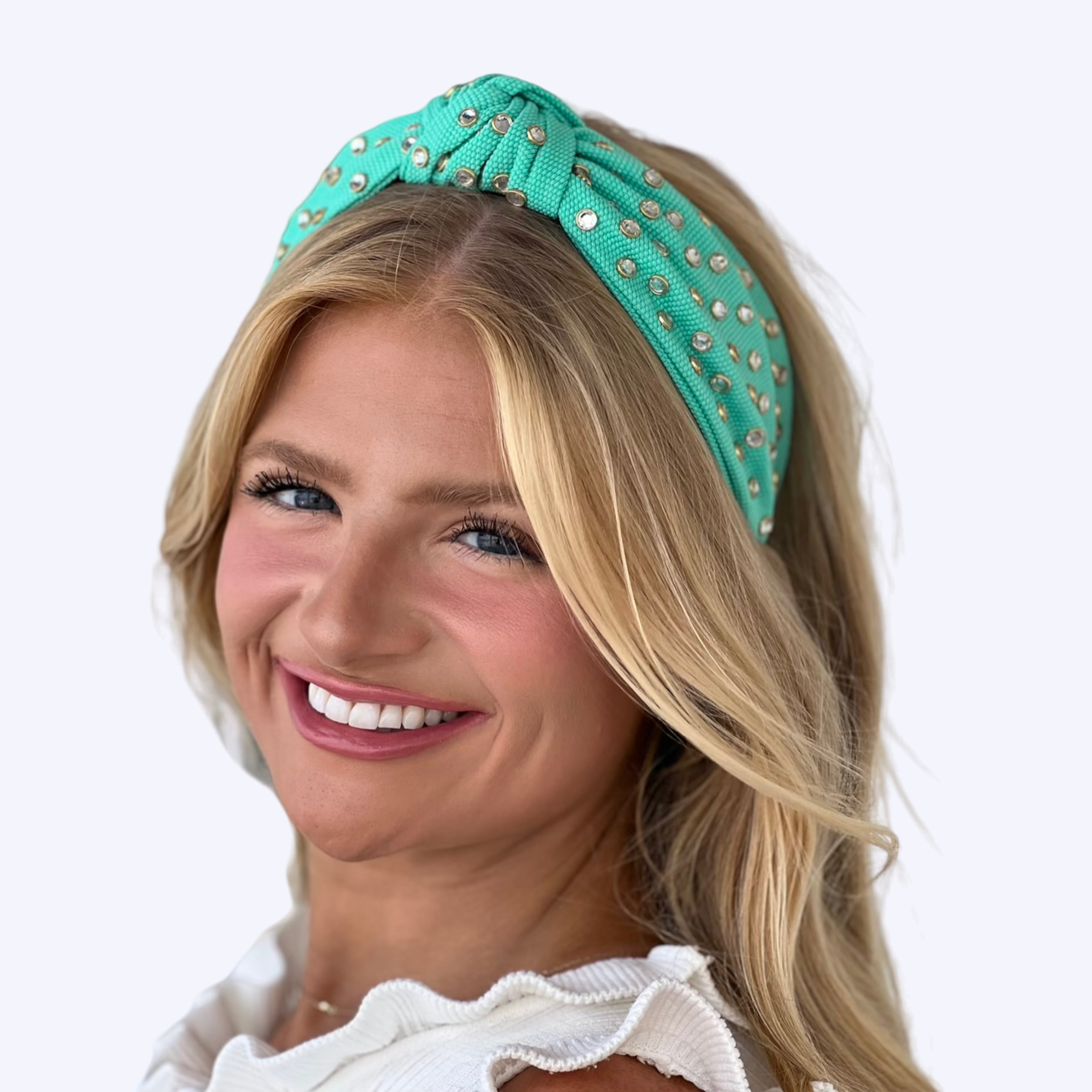 Adult Sea Green Jeweled Knotted Headband