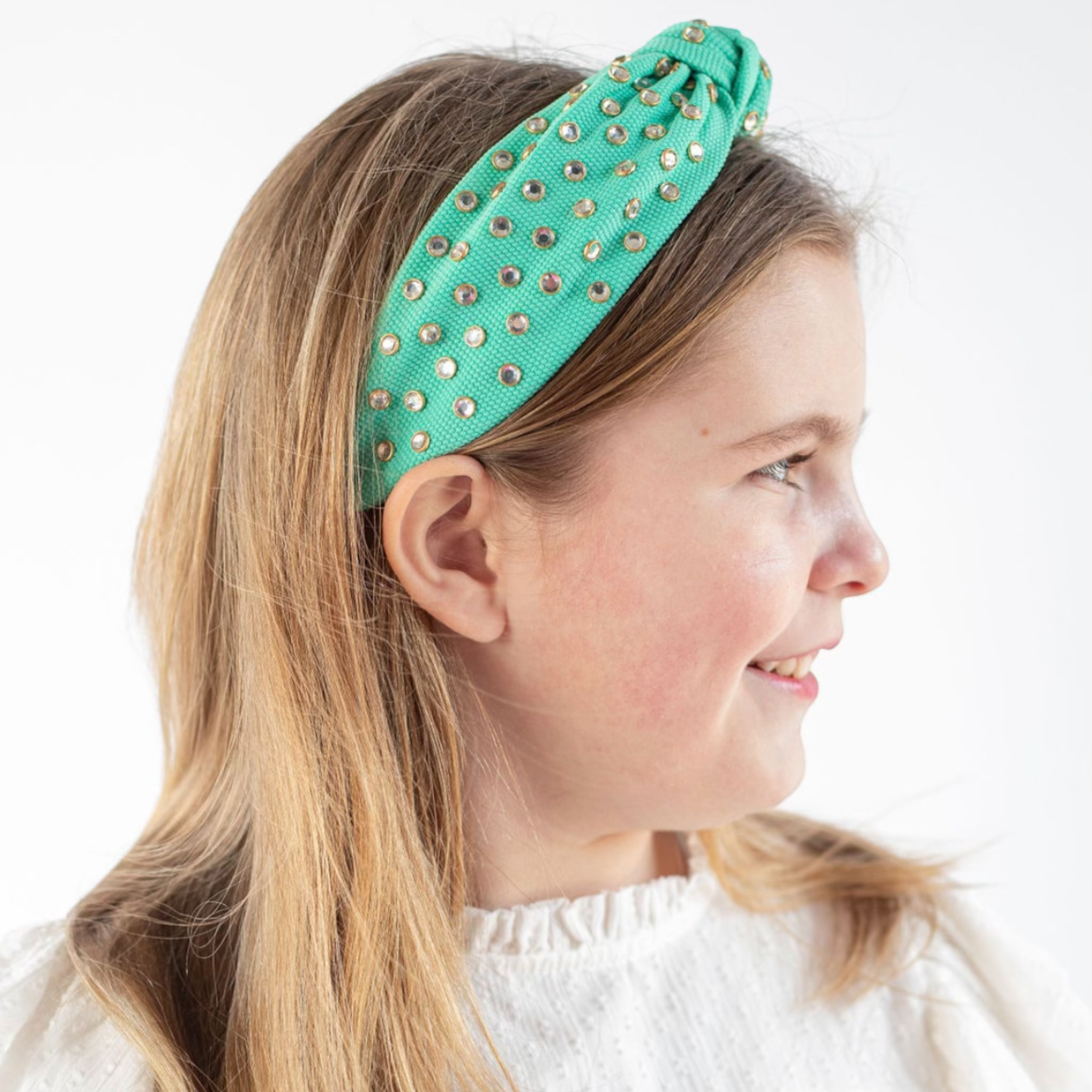 Kid and Tween Sea Green Jeweled Knotted Headband